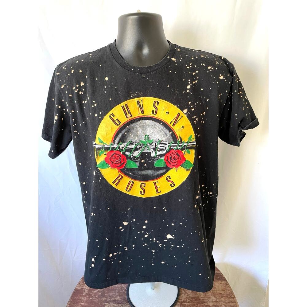 Guns N Roses Bleach Splatter Band Tee Black Size L